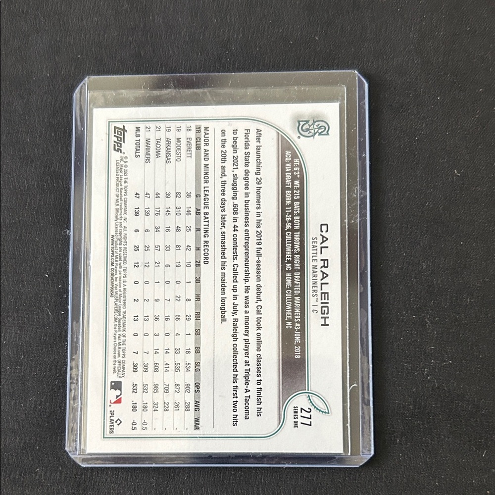 Cal Raleigh Topps Rookie Card - Seattle Mariners - Picture 2 of 2